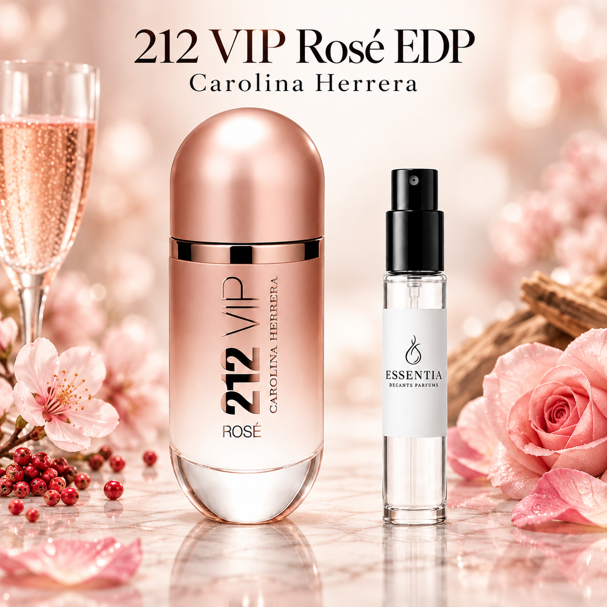 212 VIP Rosé EDP Carolina Herrera con decant ESSENTIA original en Paraguay