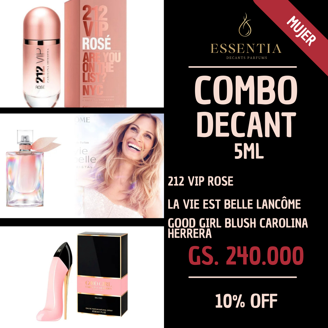 Combo Decant Mujer 5ml — 212 VIP Rosé + La Vie Est Belle + Good Girl Blush