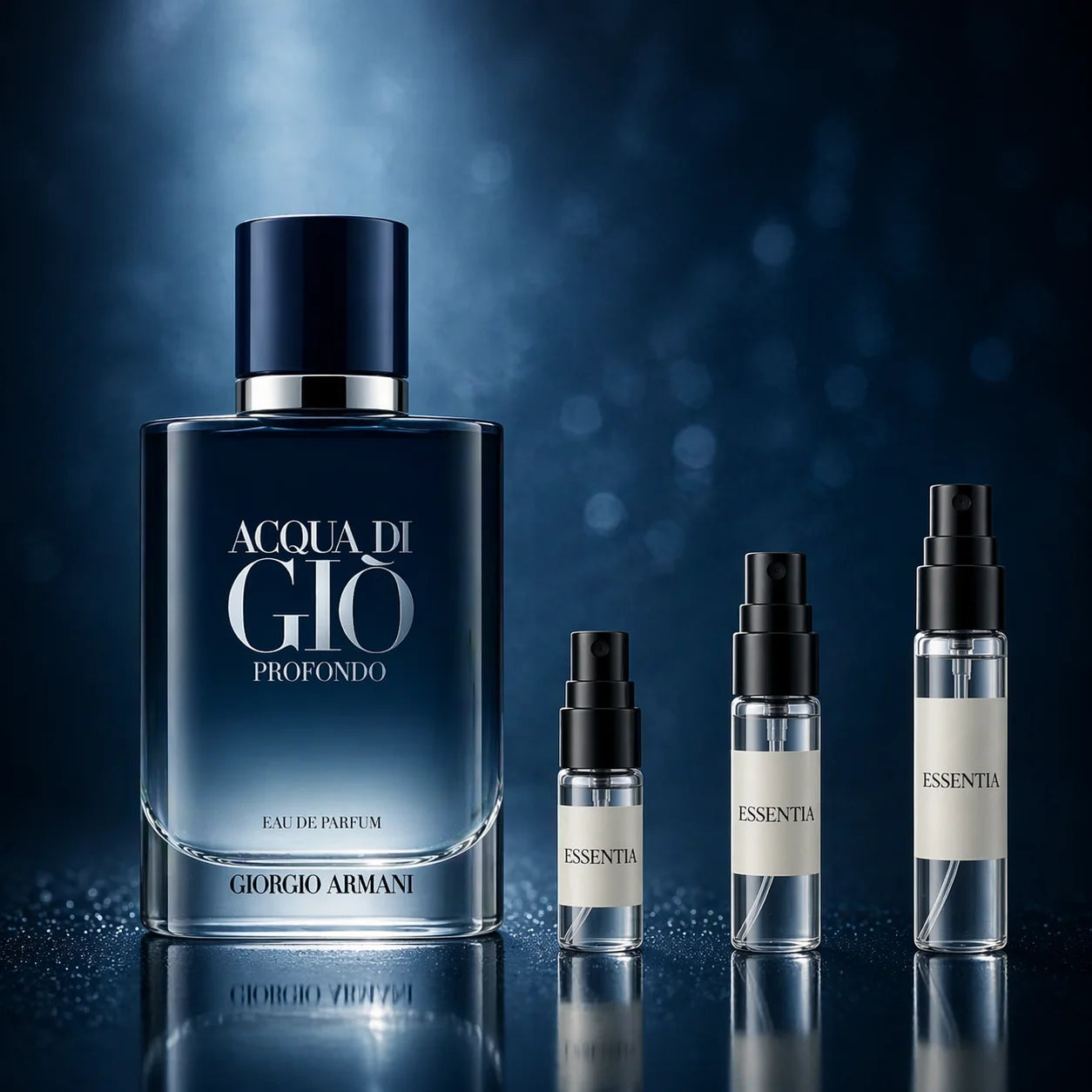 Decant Acqua di Giò Profondo de Giorgio Armani en presentaciones de 3 ml, 5 ml y 10 ml disponible en ESSENTIA Paraguay