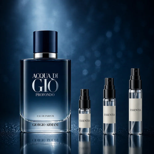 Decant Acqua di Giò Profondo de Giorgio Armani en presentaciones de 3 ml, 5 ml y 10 ml disponible en ESSENTIA Paraguay