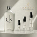 CK One Calvin Klein en decant original ESSENTIA, perfume original junto a frascos de decant en presentaciones de 3ml, 5ml y 10ml.