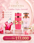 Combo Dulce Juvenil ESSENTIA con Angel Nova, Yara Candy y Mayar EDP junto a presentaciones de decant de 3ml y 10ml.