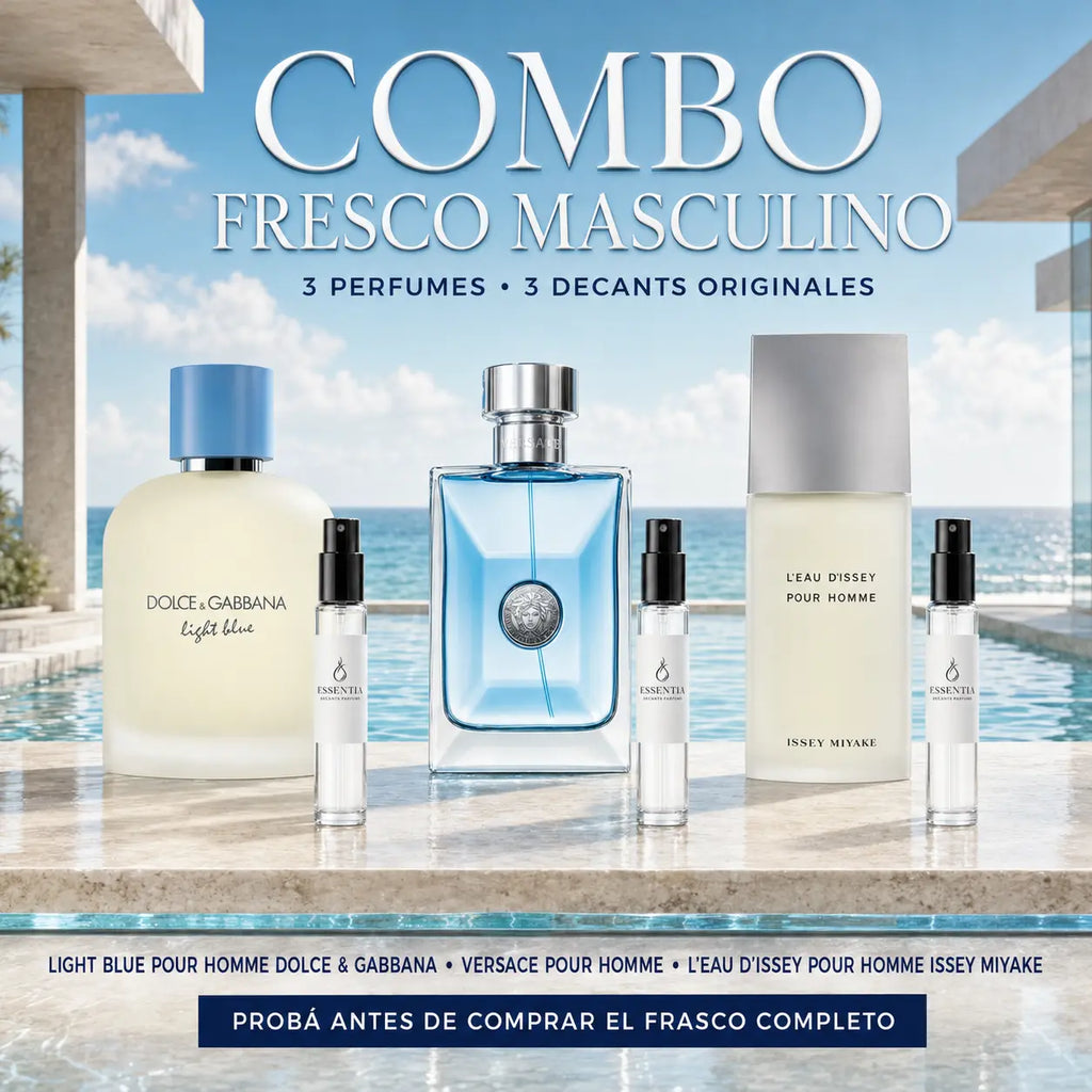 Combo Fresco Masculino de ESSENTIA con 3 decants de perfumes frescos