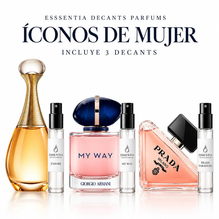 Combo Íconos de Mujer con decants de J’adore EDP, My Way EDP y Prada Paradoxe