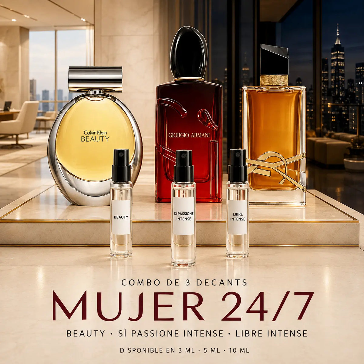 Combo Mujer 24/7: decants de Beauty Calvin Klein, Sì Passione Intense y Libre Intense