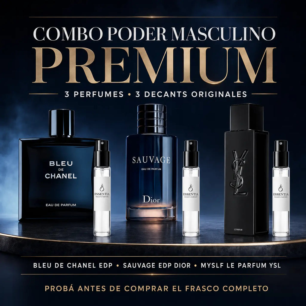 Combo Poder Masculino Premium de ESSENTIA con 3 decants masculinos