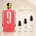 Decant original de 9AM Pour Femme Afnan en presentaciones de 3ml, 5ml y 10ml de ESSENTIA, fragancia femenina fresca, frutal y ambarada.