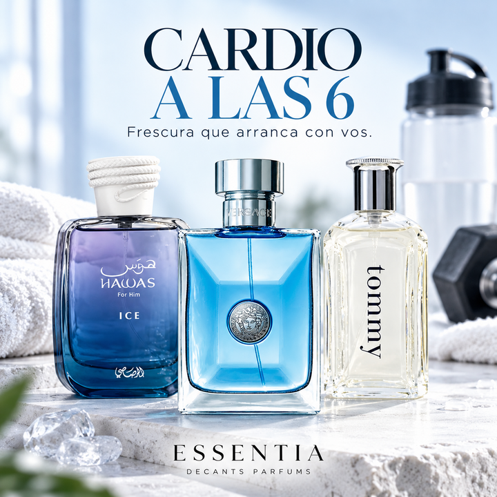 Combo Cardio a las 6 ESSENTIA con Hawas Ice EDP, Versace Pour Homme EDT, Tommy EDT