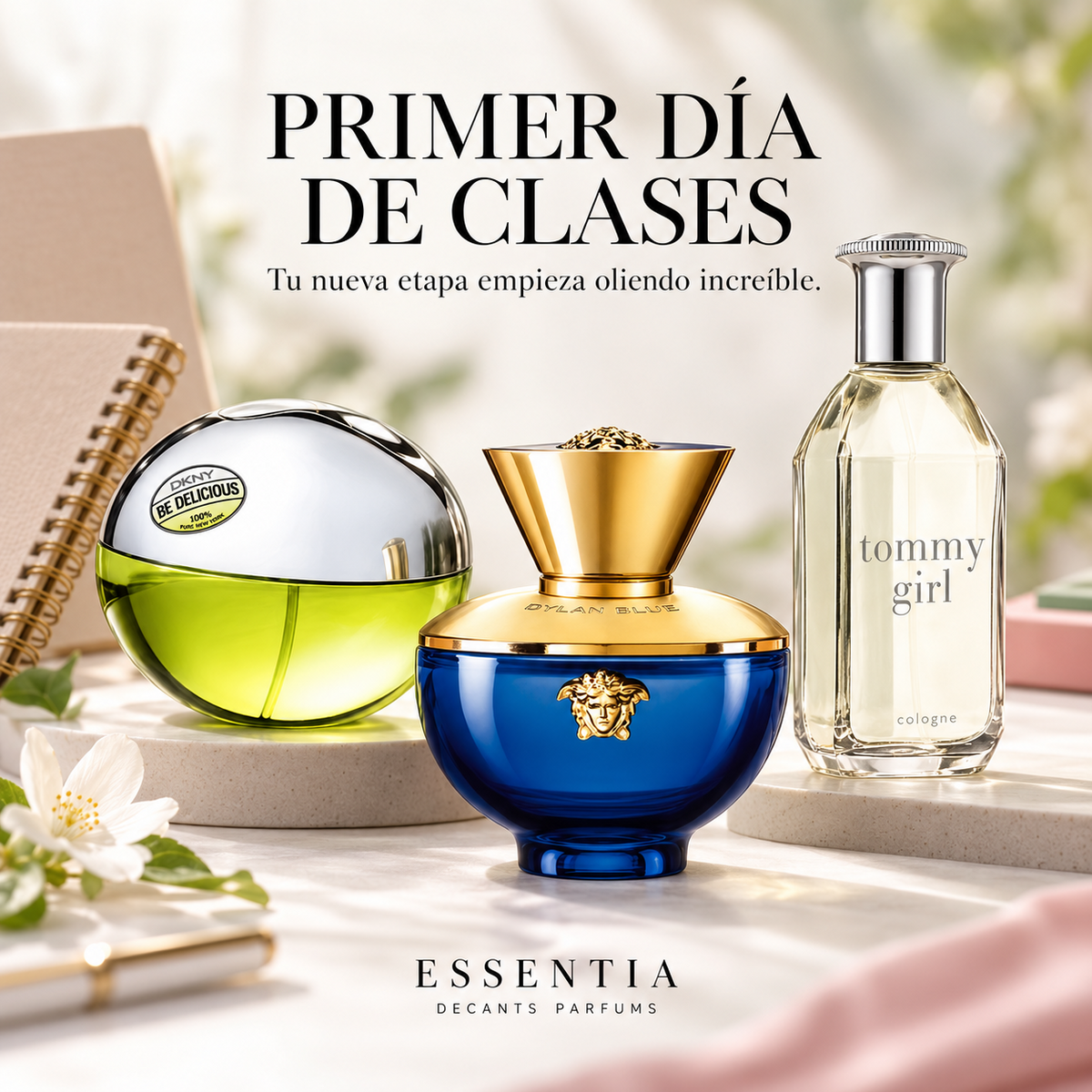 Combo Primer Día de Clases ESSENTIA con Versace Dylan Blue Femme, DKNY Be Delicious y Tommy Girl