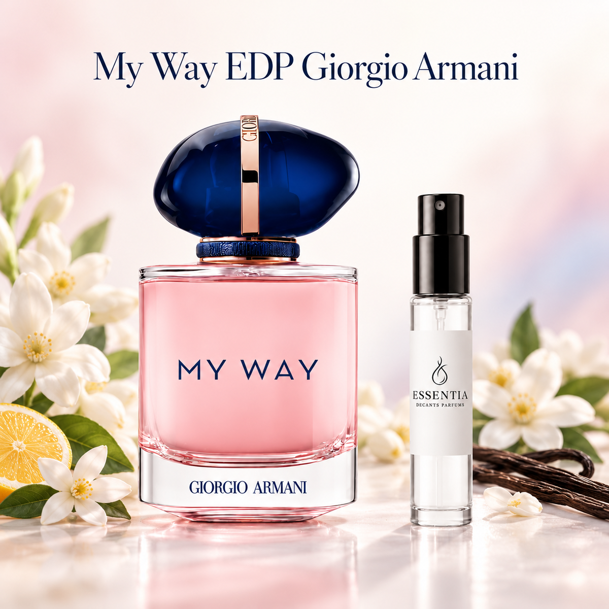 My Way EDP Giorgio Armani, perfume original y decant ESSENTIA, notas de flores blancas y vainilla
