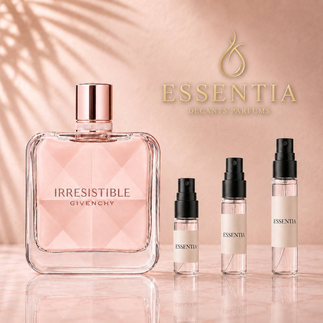 Irresistible Givenchy EDP en decant original para mujer, perfume floral frutal amaderado con notas de pera, ambreta, rosa, iris, cedro y maderas rubias disponible en ESSENTIA Paraguay.