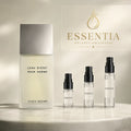 L'Eau d'Issey Pour Homme Issey Miyake en decant original ESSENTIA, perfume original junto a frascos de decant en presentaciones de 3ml, 5ml y 10ml.