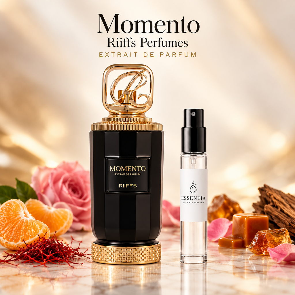 Momento Extrait de Parfum Riiffs junto a decant ESSENTIA